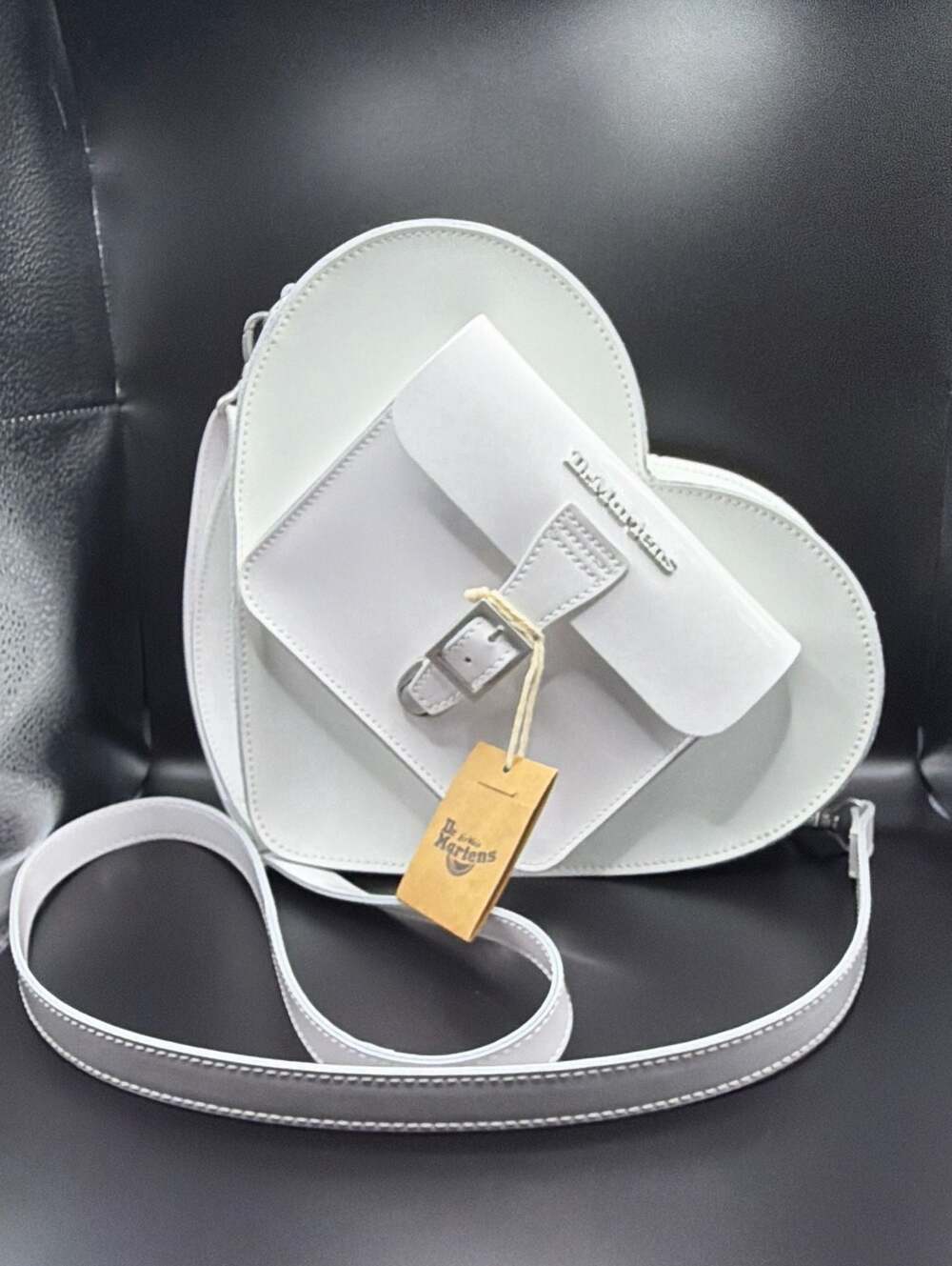 Rare*Dr. Martens White Kiev Leather Heart Shaped Backpack Crossbody Bag